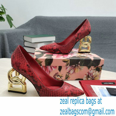 Dolce  &  Gabbana Heel 10.5cm Leather Pumps Snake Print Red with DG Pop Heel 2021